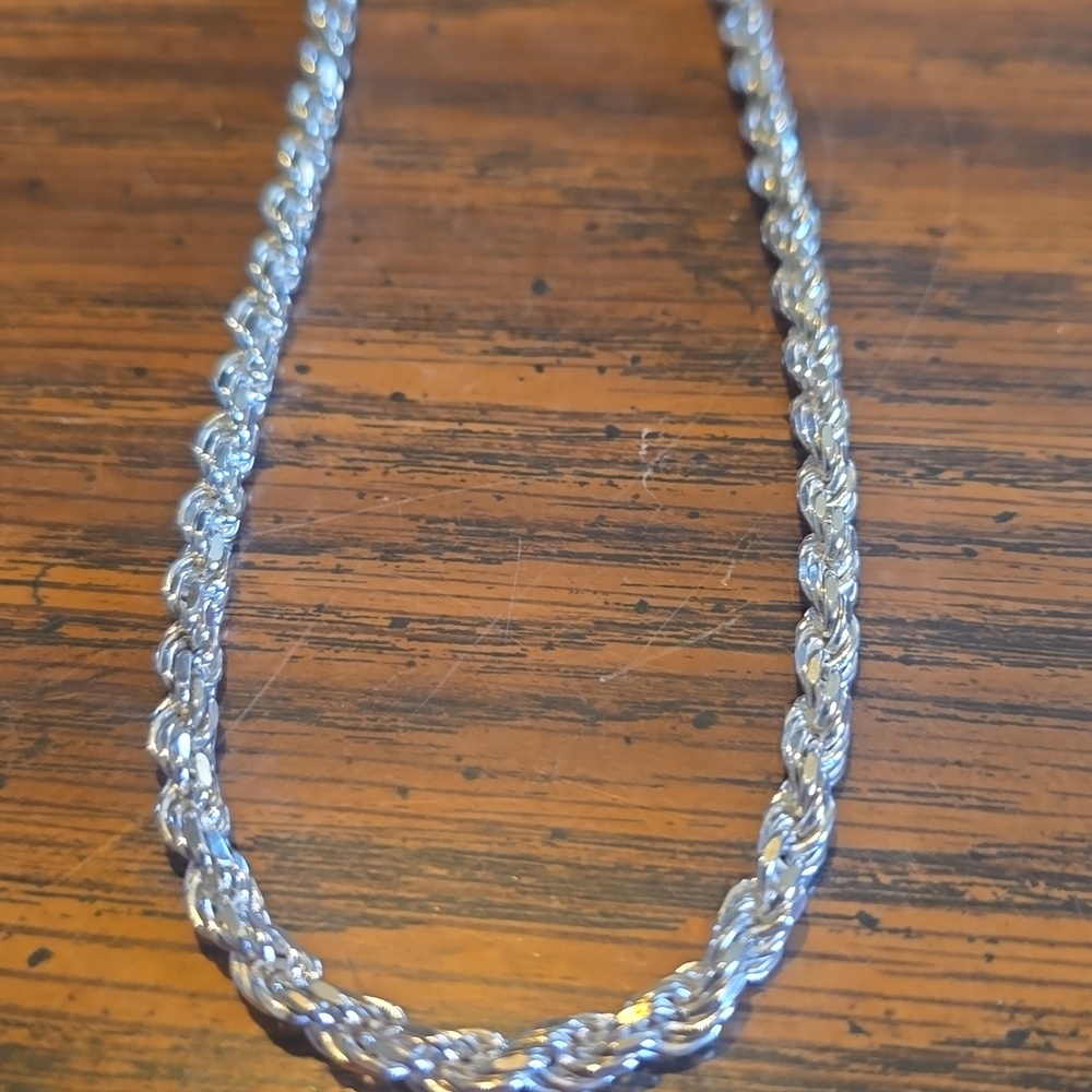 Silver Rope Chain Necklace made In Italy 925 Sterling Silver 18 Inch - Picture 2 of 3